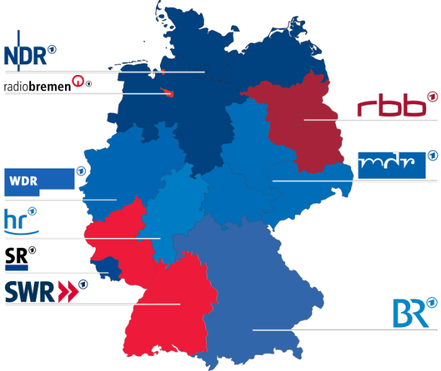 Eine Deutschlandkarte mit in Rot und Blau hervorgehobenen Bundesl├Ąndern, die die Ergebnisse der Wahl von 2016 zeigt, einschließlich der Namen der Kanditaten und des Wahldatums.