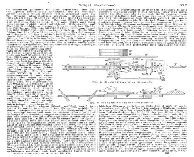 Eine Buchseite mit einer Zeichnung einer Maschine, betitelt "Deutsches Patent 977,977", umgeben von mehreren Bildern der Maschine.