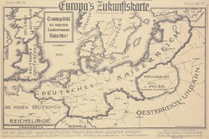 Ein altes Europa-Karte aus dem frühen 20. Jahrhundert, das das Ausmaß der Europäischen Union zeigt, mit begleitendem Text, der die Region beschreibt.