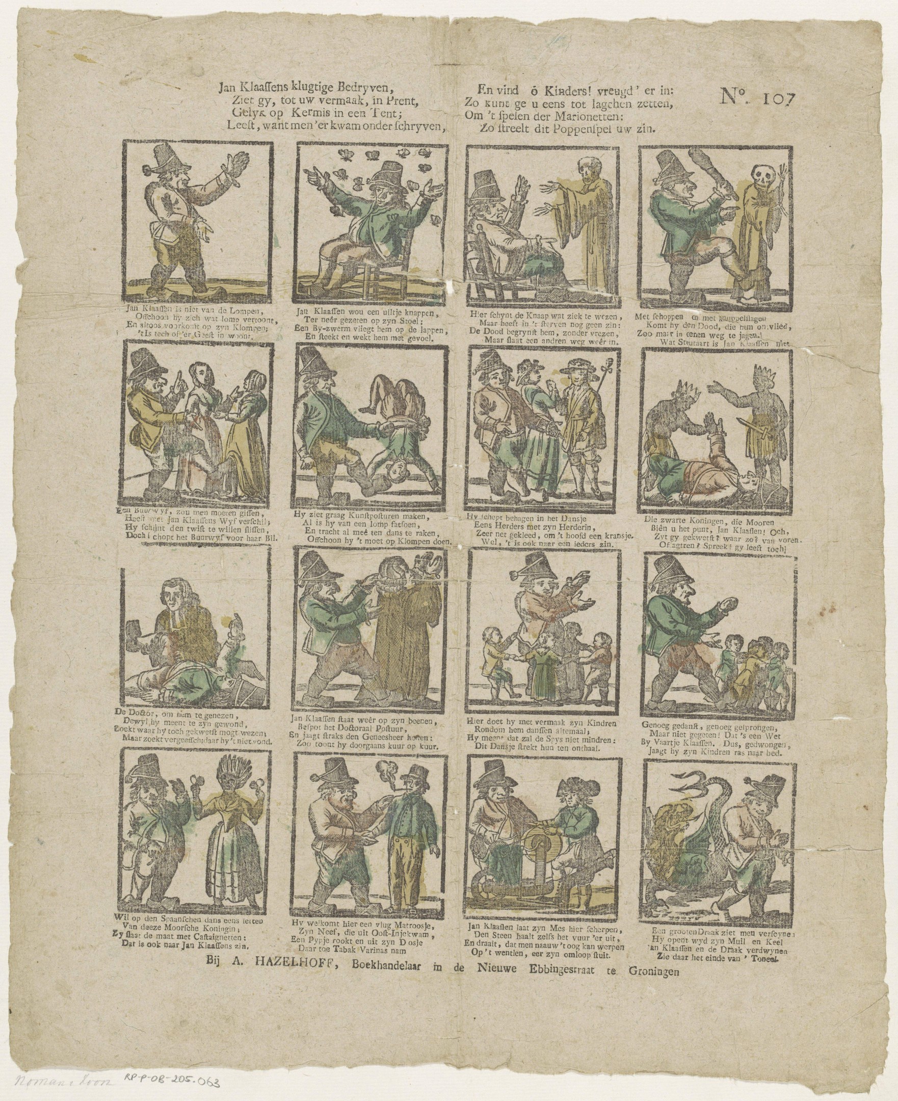 Schwarze-Weiß-Illustration eines Mannes mit Hut und einer Frau in einem Kleid, die in eine hitzige Diskussion vertieft sind, umgeben von Text und anderen kleinen Bildern auf einer Buchseite.