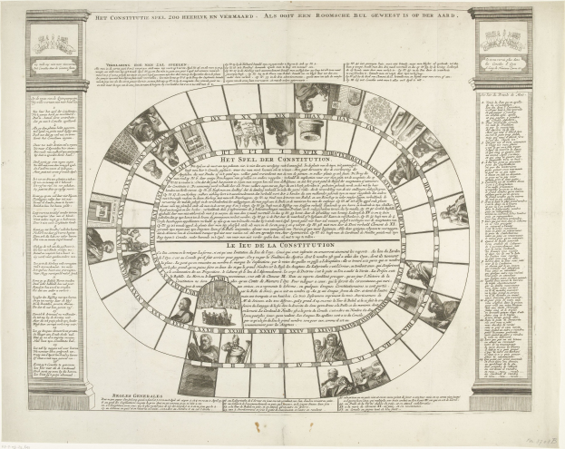 Ein Papierdiagramm mit dem Titel 'Rad des Lebens' mit blauen, grünen und gelben Abschnitten, die jeweils mit Phasen des Lebenszyklus beschriftet sind, begleitet von Text, der die Künstler, Daten und Rollen beschreibt.