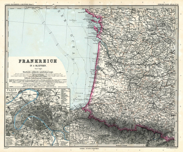 Ein detaillierter alter Stadtplan von Frankfurt, Deutschland, der Straßen, Gebäude, Sehenswürdigkeiten und Text enthält, der Informationen über die Bevölkerung, Straßen und Sehenswürdigkeiten bereitstellt.