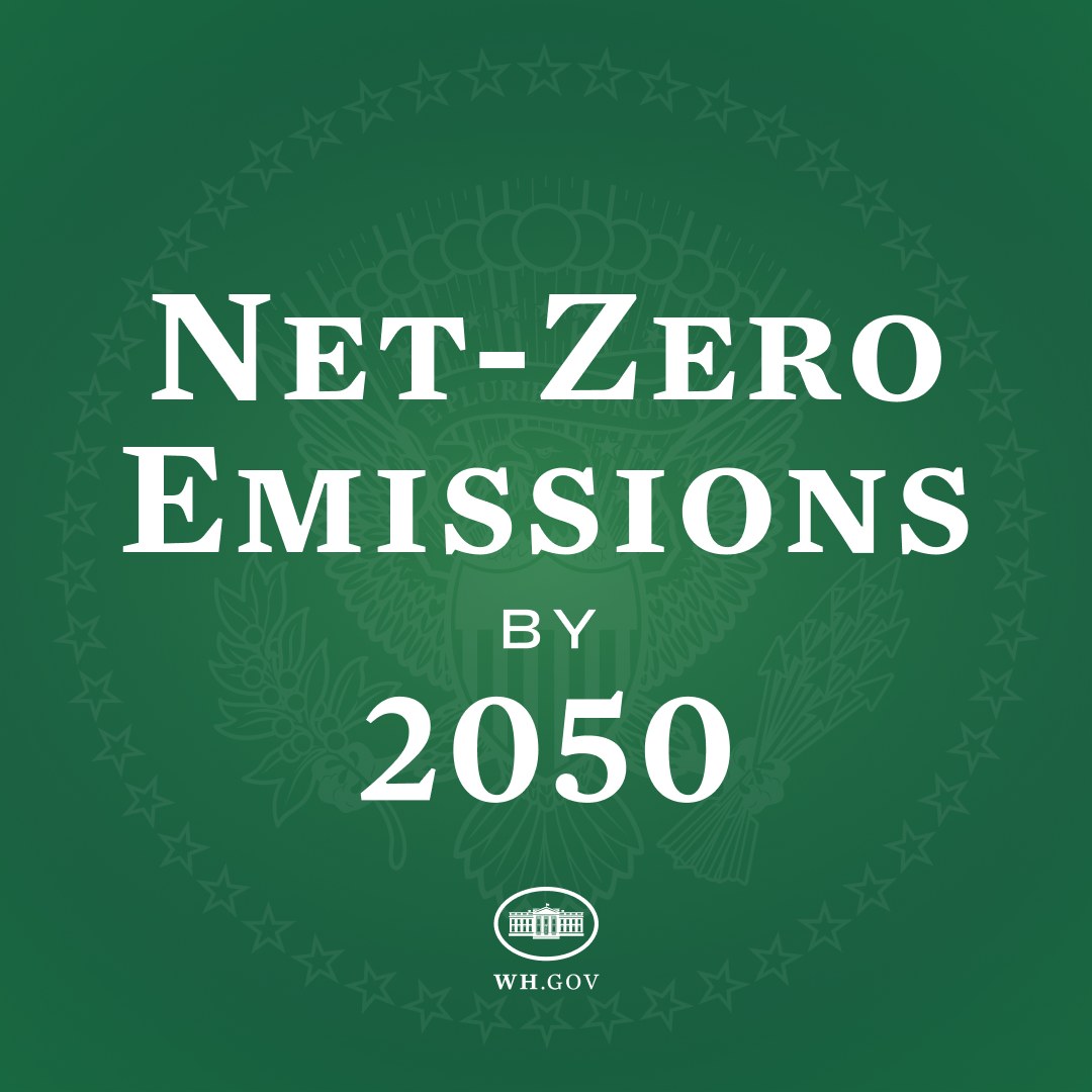 Grüne Hintergrund mit fettem weißem Text, der "netto-null-Emissionen bis 2050" liest