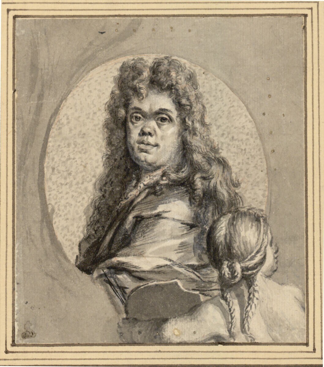 Ein Porträt eines Mannes mit langen Haaren und einem ernsten Gesichtsausdruck, der dem Betrachter gegenübersteht, neben einer Frau, die ein Kind hält und einen sanften Gesichtsausdruck hat, beide direkt in die Kamera schauen.