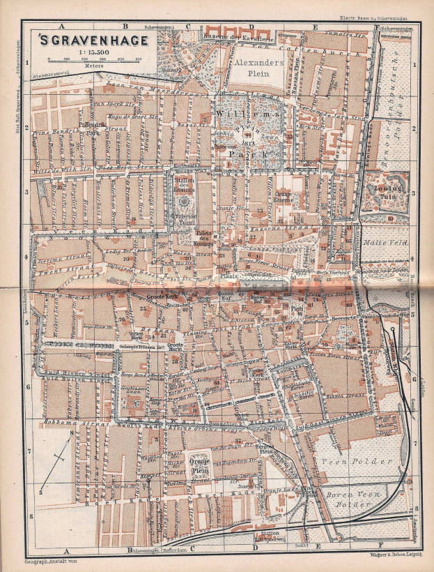 Alte detaillierte Karte von Gravenhage, Deutschland, mit sichtbaren Stra├čen, Geb├Ąuden und Landmarken, mit Text über und unter dem Bild.